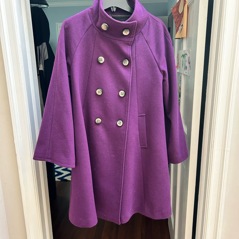Purple Double-Breasted Wool Swing Coat